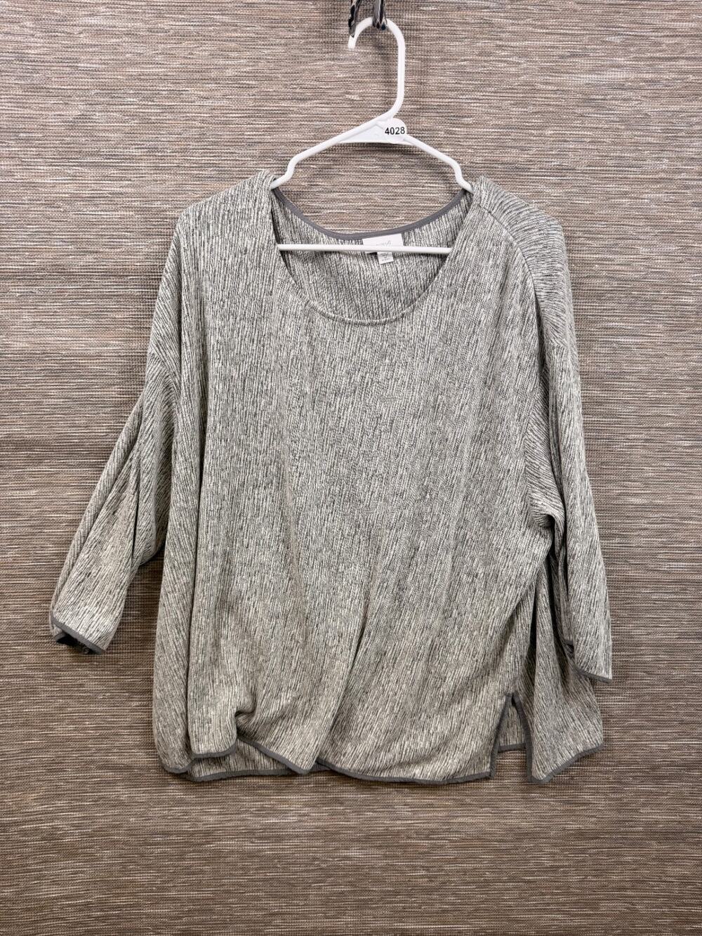 Pure Jill Linen Blend Knit Top Womens Size 2X Gray Black Long Sleeve Casual